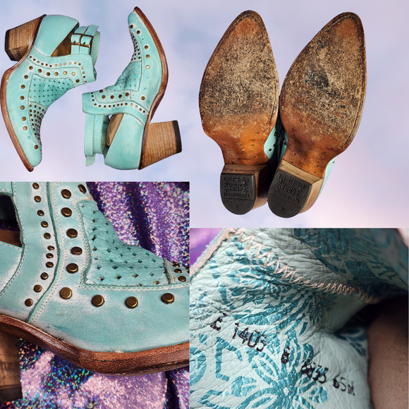 Corral Turquoise Stud Woven Snip Toe Western Cowgirl Buckle Straps Mules Sz 8 - Picture 8 of 8